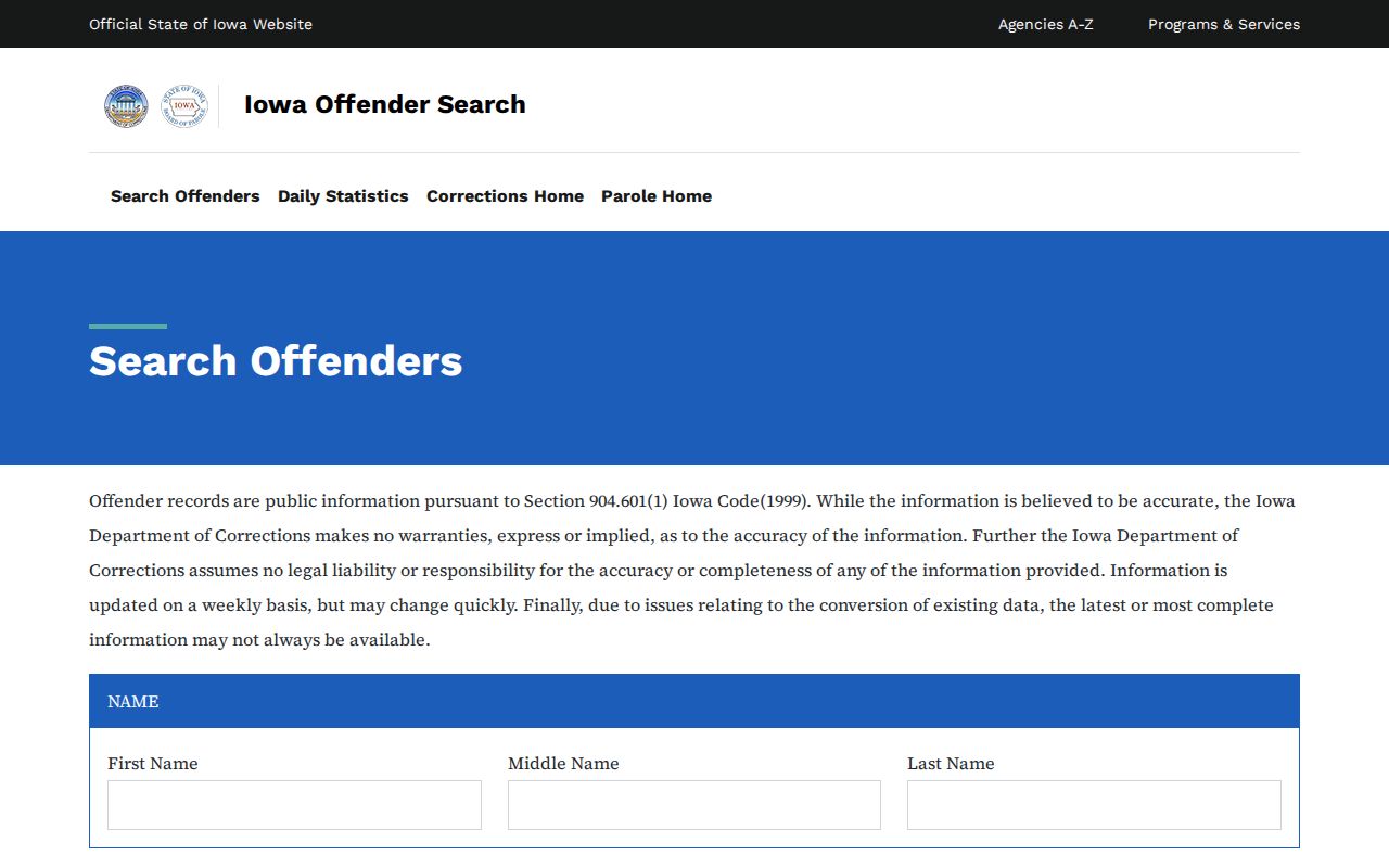 Iowa DOC Pocahontas County correctional record search