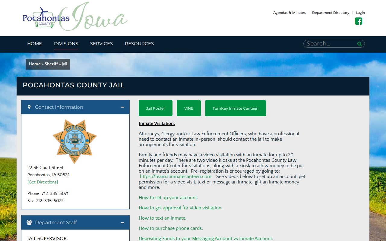Pocahontas County jail roster booking record controls