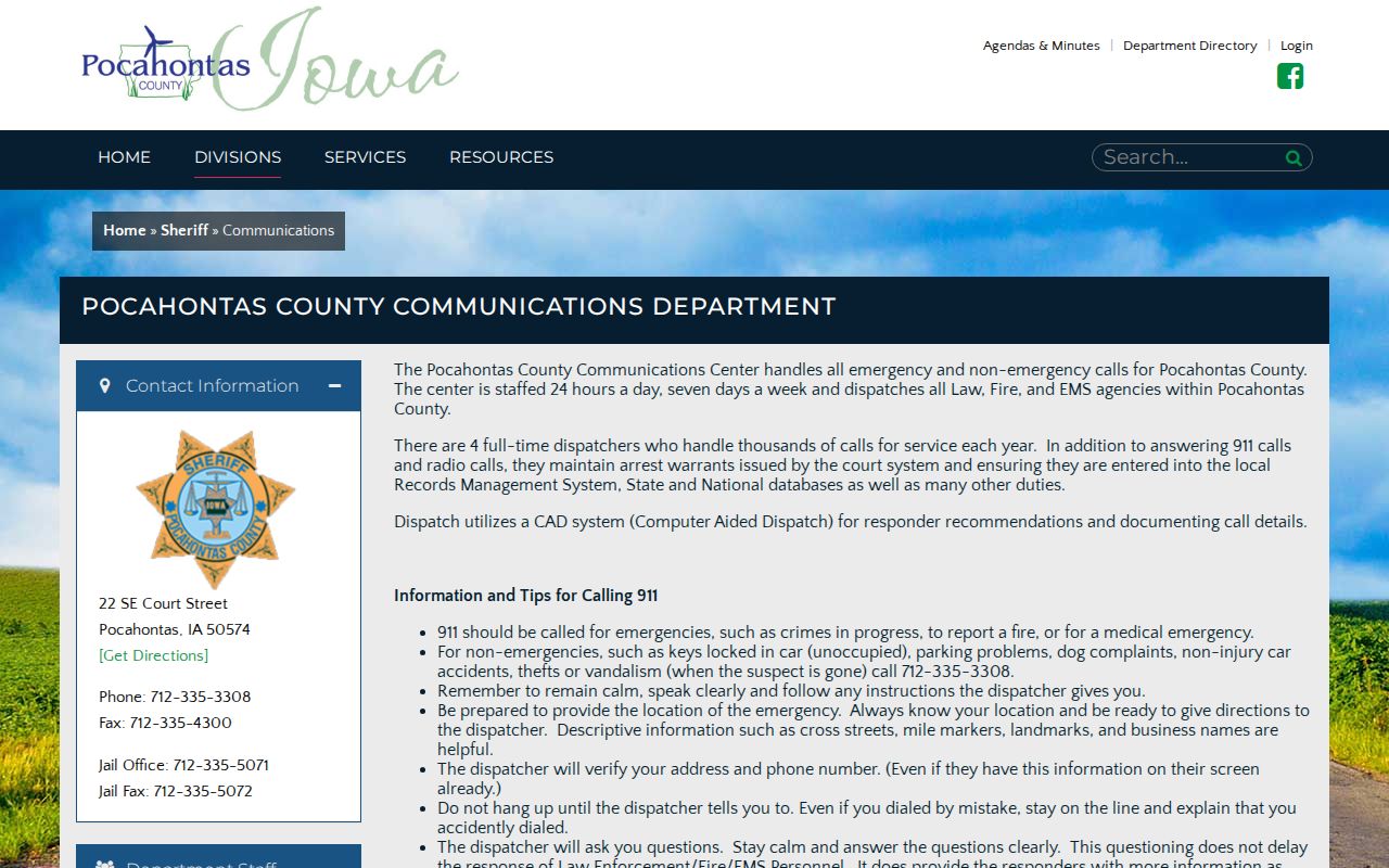 Pocahontas County sheriff warrant maintenance and dispatch information